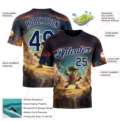 Custom Blue Navy-White 3D Funny Pickleball Paddles Balls West Cowboy Performance T-Shirt