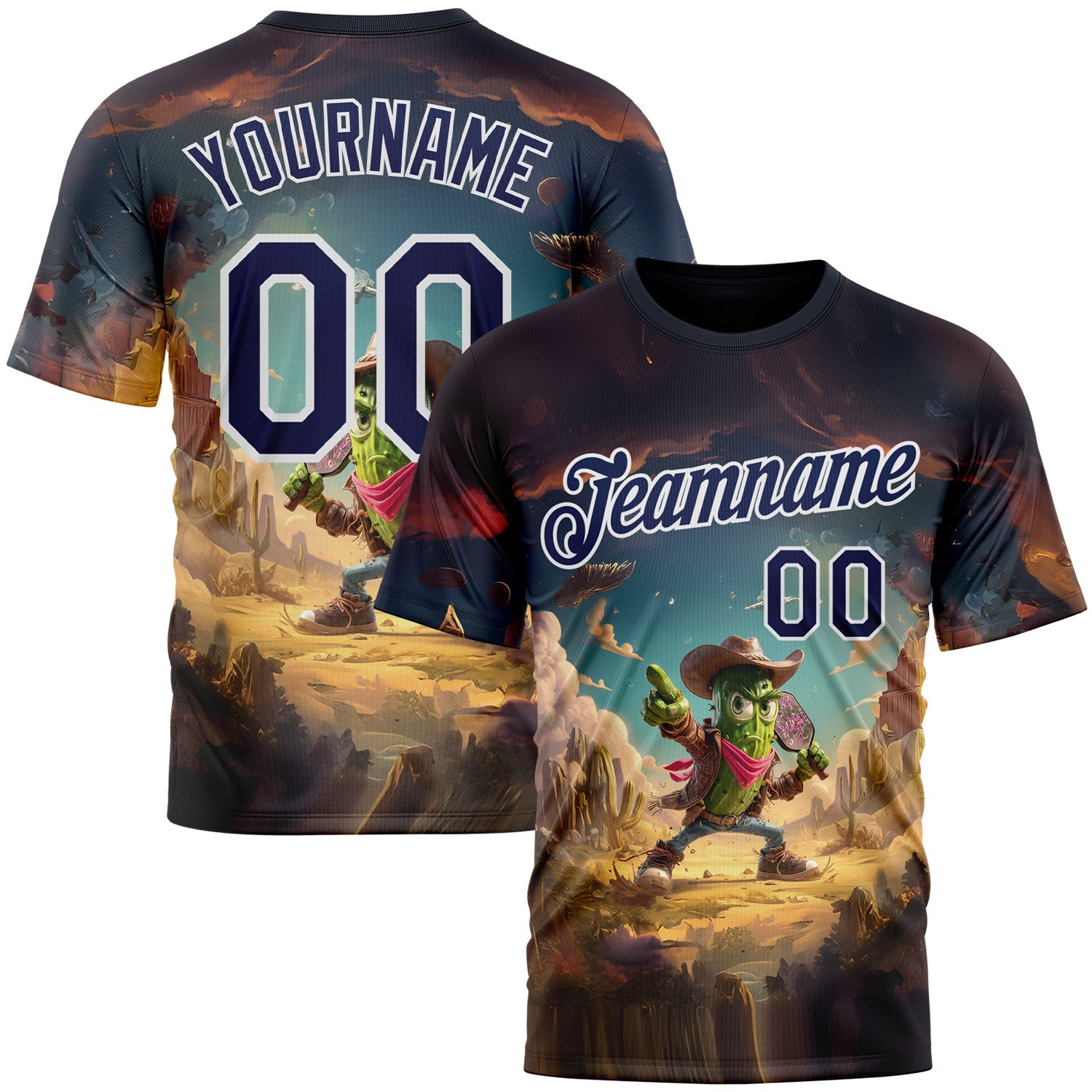 Custom Blue Navy-White 3D Funny Pickleball Paddles Balls West Cowboy Performance T-Shirt