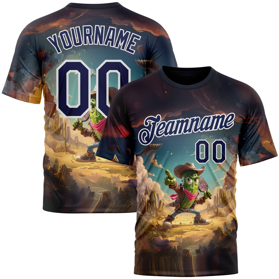 Custom Blue Navy-White 3D Funny Pickleball Paddles Balls West Cowboy Performance T-Shirt