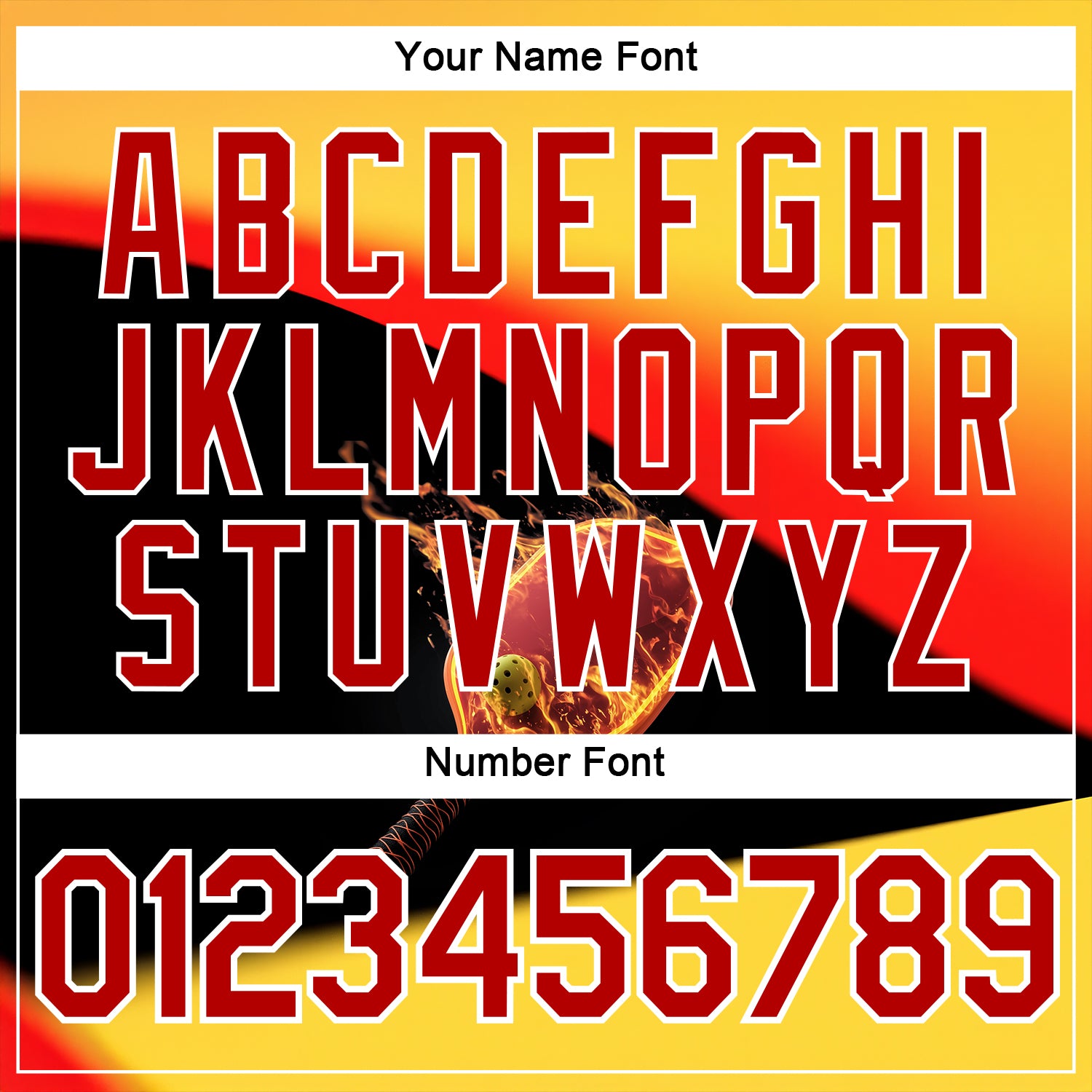 Custom Yellow Red Black-White 3D Flame Pickleball Paddles Balls Performance T-Shirt