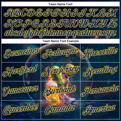 Custom Navy Royal-Yellow 3D Funny Pickleball Paddles Balls Beer Performance T-Shirt