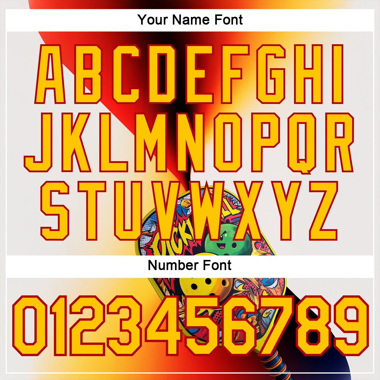 Custom White Yellow-Red 3D Graffiti Pickleball Paddles Balls Performance T-Shirt