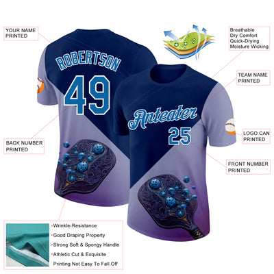 Custom Blue Purple-White 3D Pickleball Paddles Balls Blueberry Performance T-Shirt