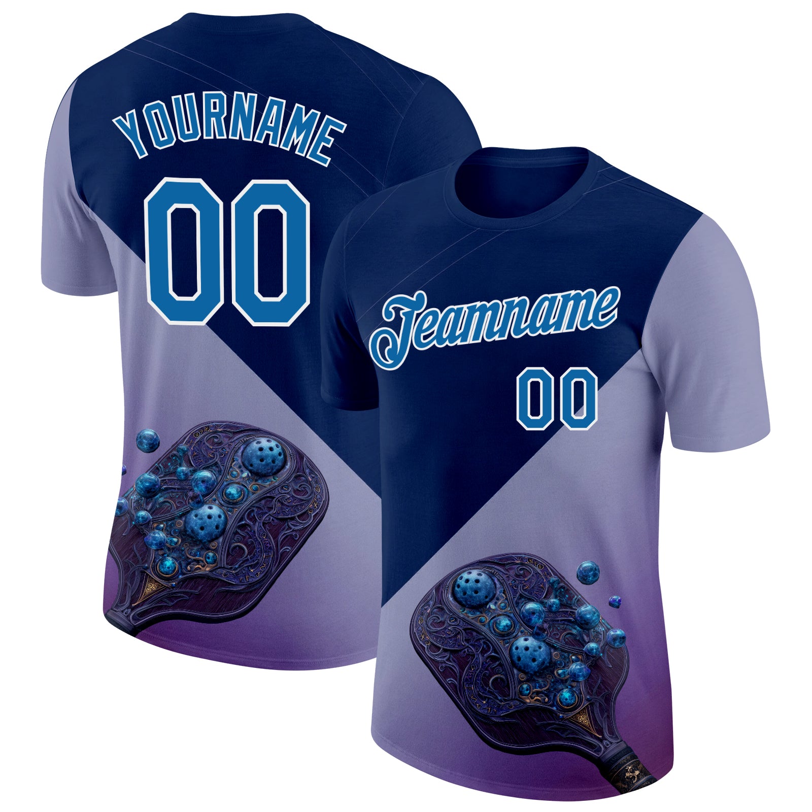 Custom Blue Purple-White 3D Pickleball Paddles Balls Blueberry Performance T-Shirt