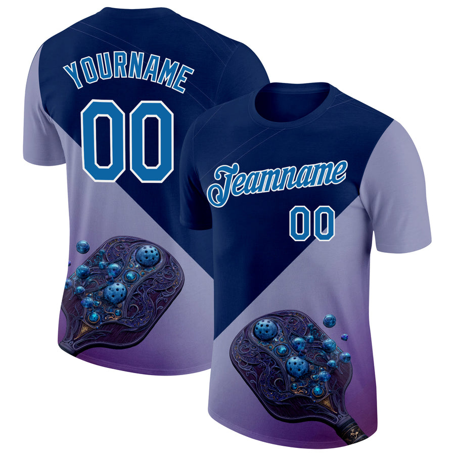 Custom Blue Purple-White 3D Pickleball Paddles Balls Blueberry Performance T-Shirt