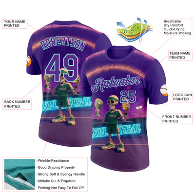 Custom Purple Ice Blue 3D Funny Pickleball Paddles Balls Skeleton Performance T-Shirt