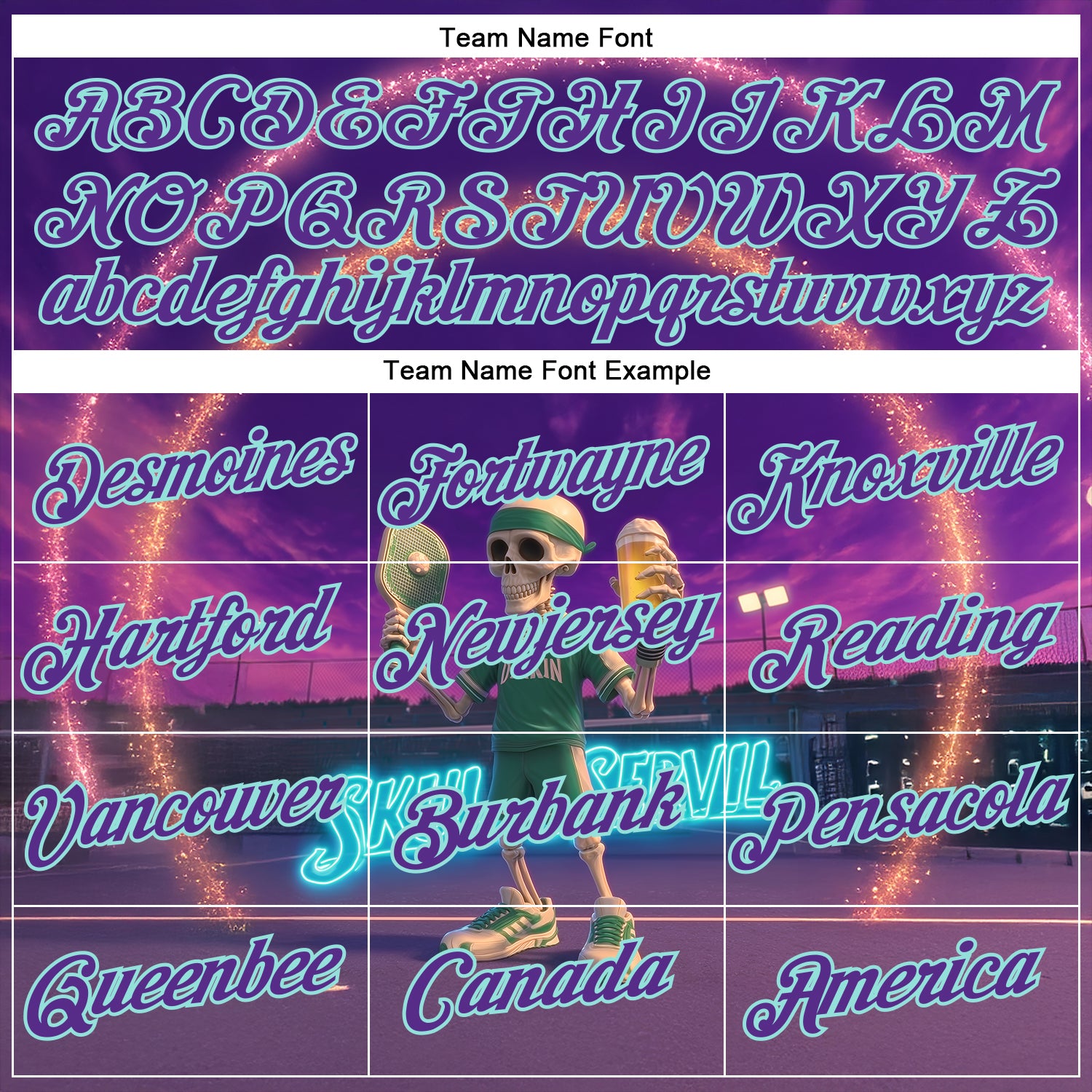 Custom Purple Ice Blue 3D Funny Pickleball Paddles Balls Skeleton Performance T-Shirt