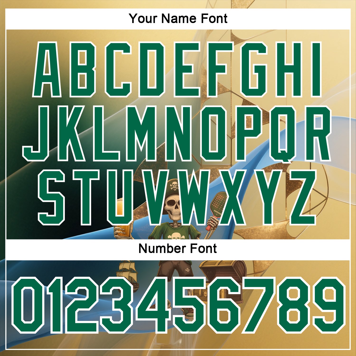 Custom Cream Kelly Green-White 3D Funny Pickleball Paddles Pirate Skeleton Performance T-Shirt