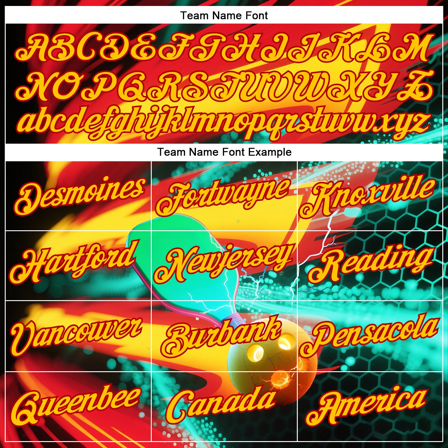 Custom Red Yellow-Blue 3D Pickleball Paddles Balls Performance T-Shirt