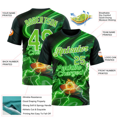Custom Green Aurora Green-White 3D Charged Pickleball Paddles Balls Court Performance T-Shirt