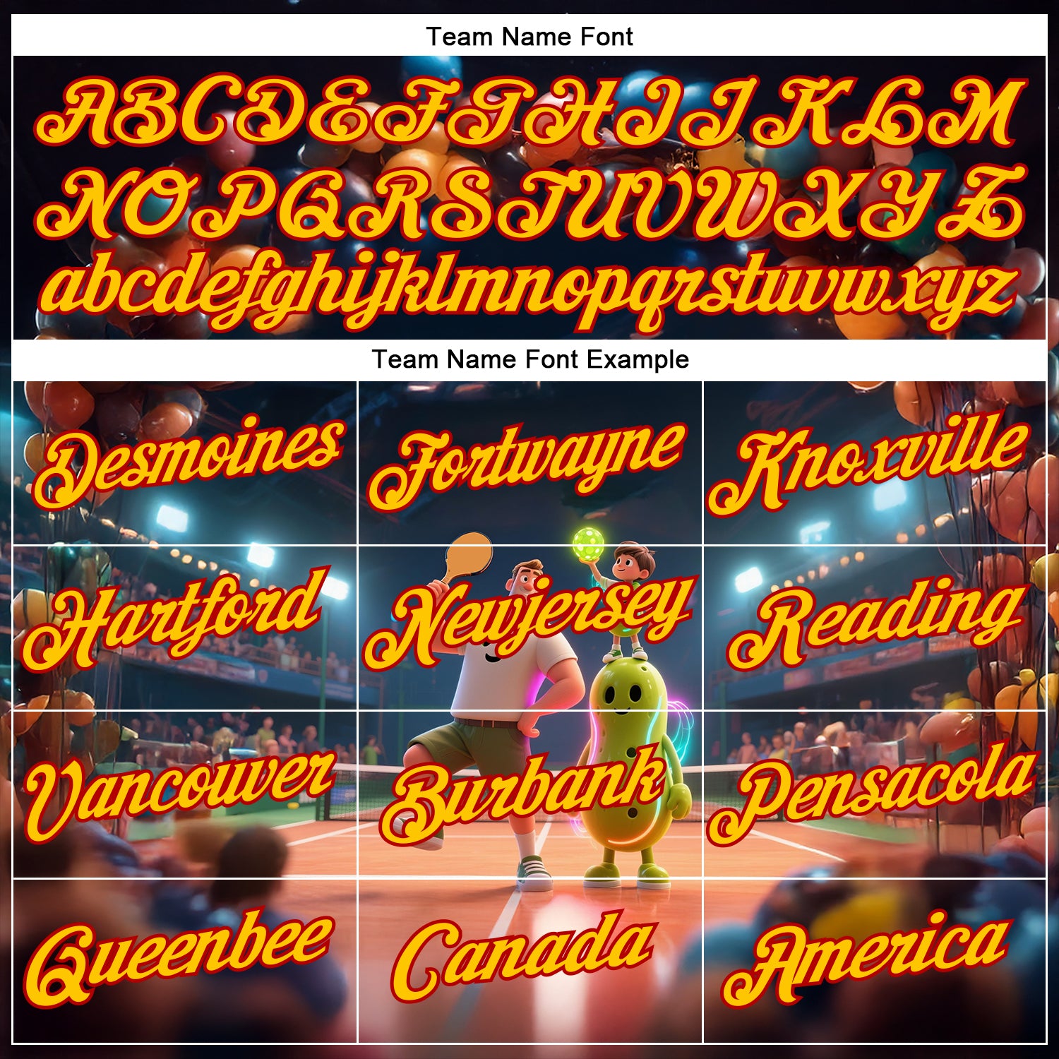 Custom Navy Yellow-Red 3D Happy Family Pickleball Paddles Balls Performance T-Shirt