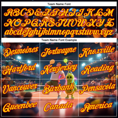 Custom Navy Yellow-Red 3D Happy Family Pickleball Paddles Balls Performance T-Shirt