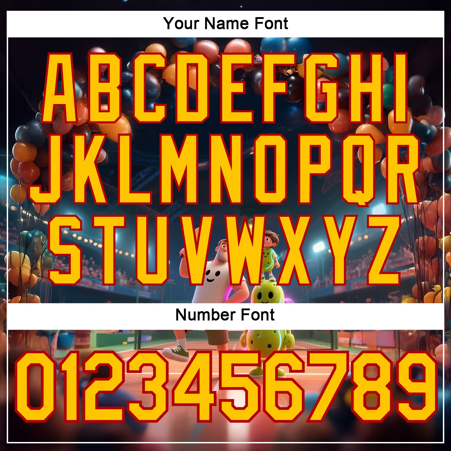 Custom Navy Yellow-Red 3D Happy Family Pickleball Paddles Balls Performance T-Shirt