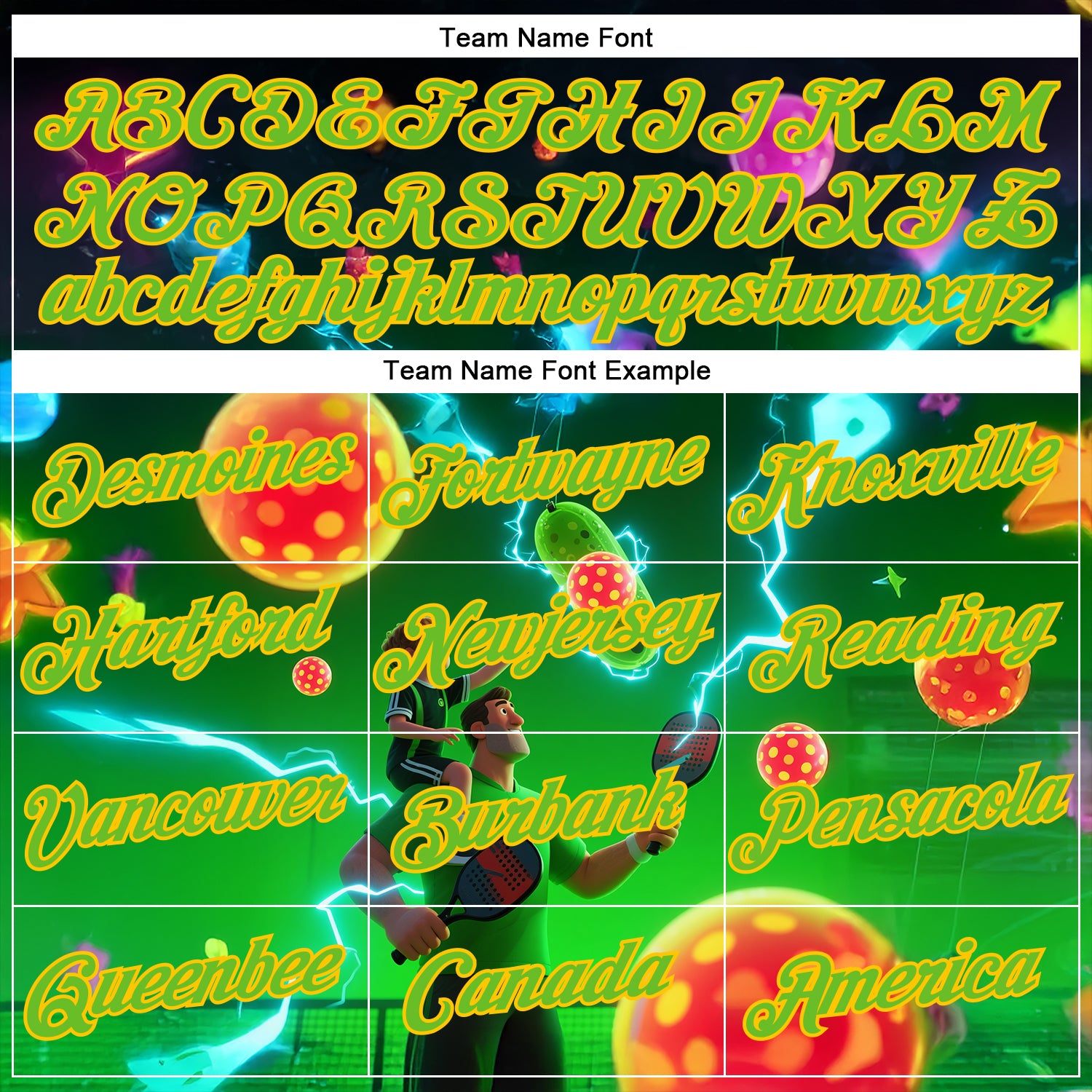 Custom Blue Aurora Green-Yellow 3D Charged Happy Family Pickleball Paddles Balls Performance T-Shirt