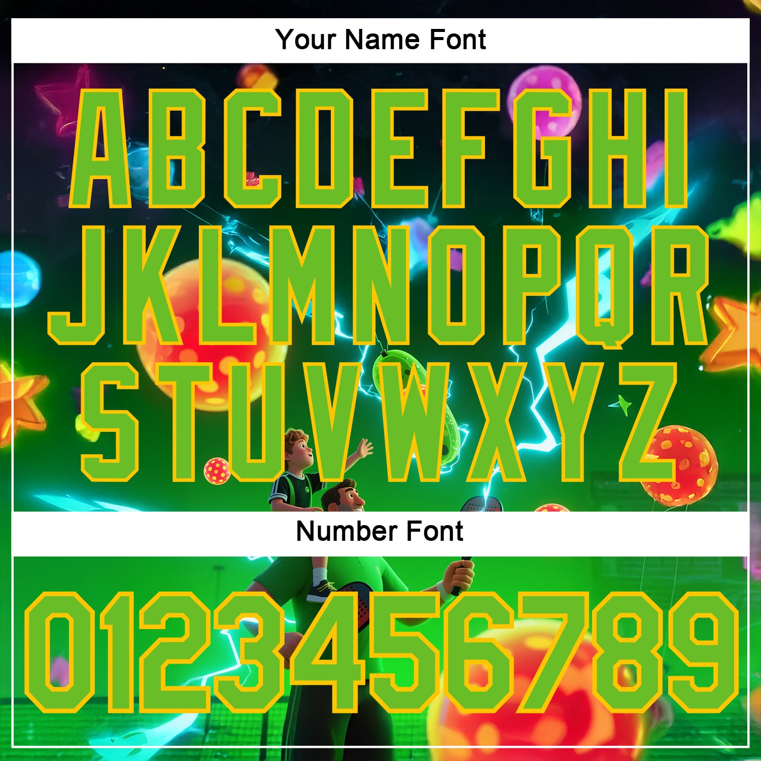 Custom Blue Aurora Green-Yellow 3D Charged Happy Family Pickleball Paddles Balls Performance T-Shirt