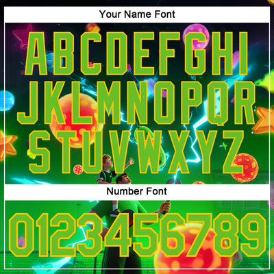 Custom Blue Aurora Green-Yellow 3D Charged Happy Family Pickleball Paddles Balls Performance T-Shirt