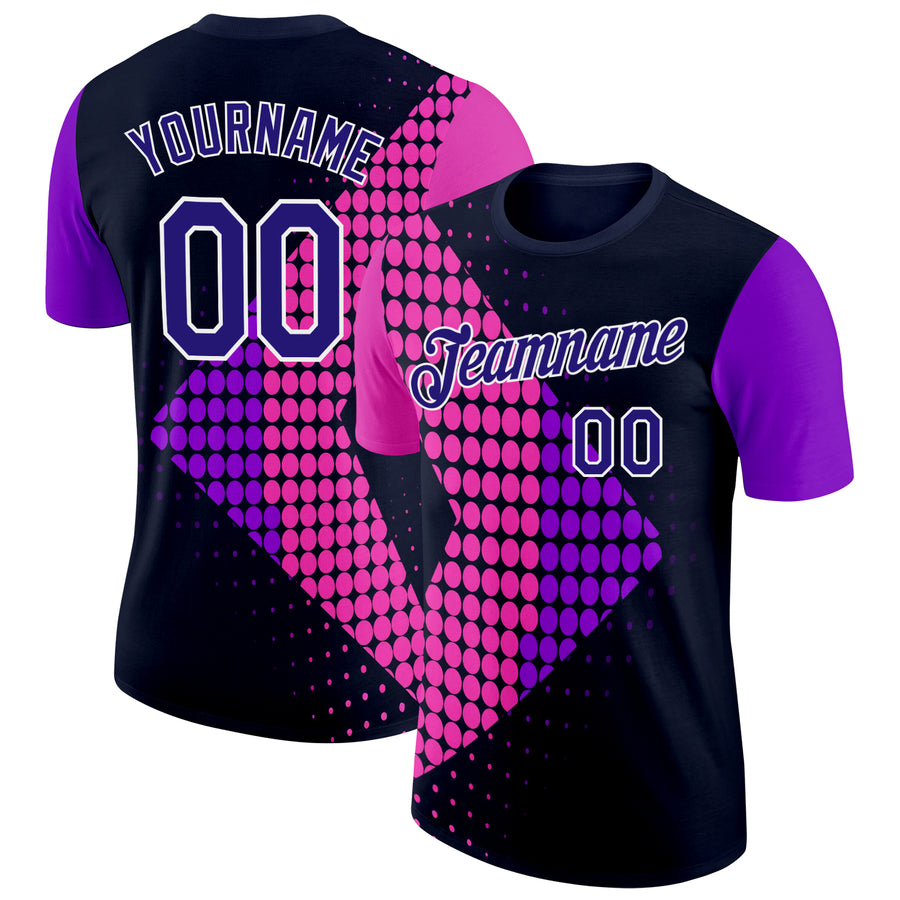 Custom Navy Dark Purple Pink-White 3D Pattern Design Neon Dots Sportswear Performance T-Shirt
