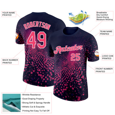 Custom Navy Neon Pink-White 3D Pattern Design Gradient Neon Sportswear Performance T-Shirt