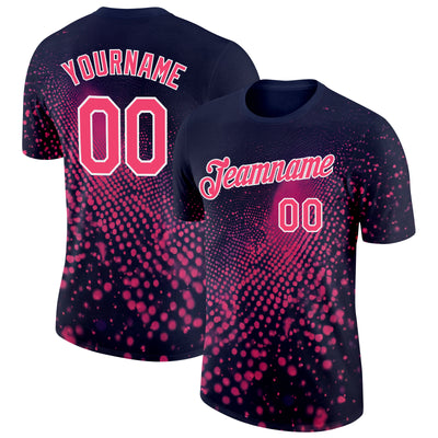 Custom Navy Neon Pink-White 3D Pattern Design Gradient Neon Sportswear Performance T-Shirt