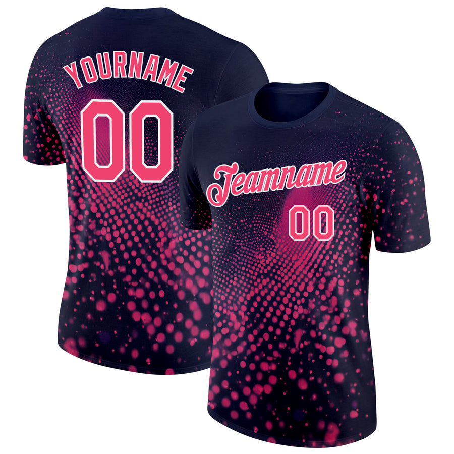 Custom Navy Neon Pink-White 3D Pattern Design Gradient Neon Sportswear Performance T-Shirt