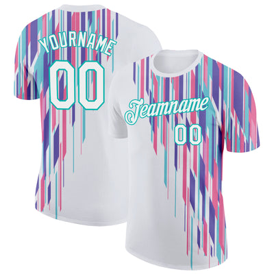 Custom White Aqua 3D Pattern Design Stripe Sportswear Performance T-Shirt