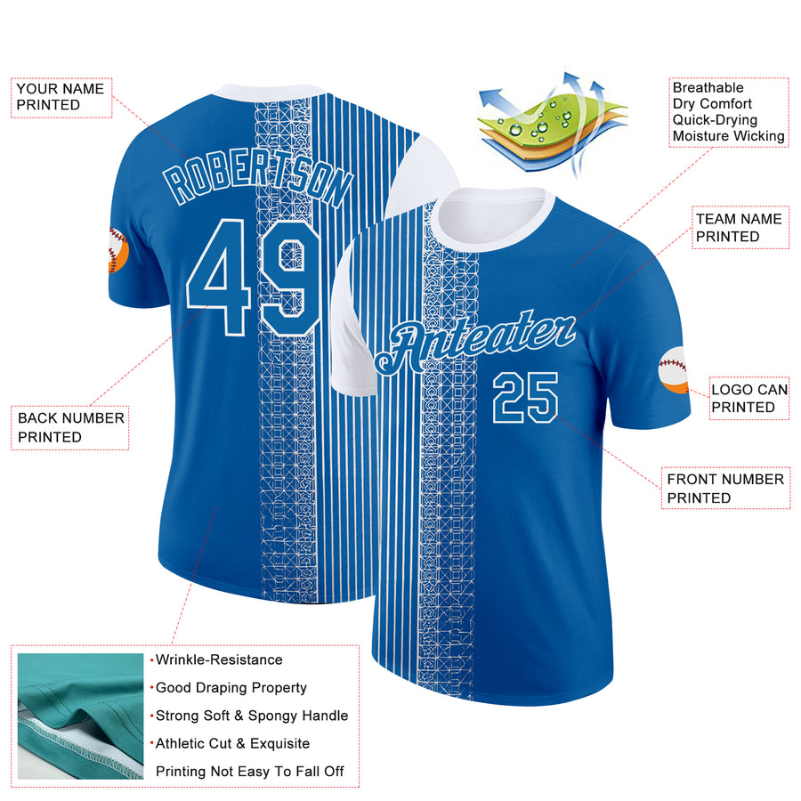 Custom Blue White 3D Pattern Design Finland Greece Sportswear Performance T-Shirt