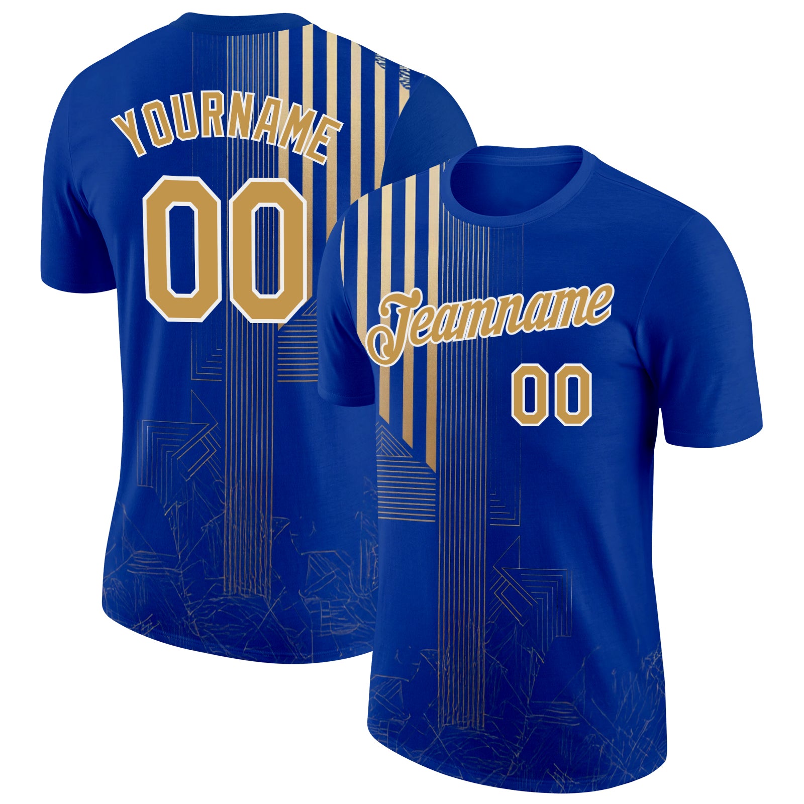 Custom Blue Old Gold-White 3D Pattern Design Brazil Stripe Sportswear Performance T-Shirt