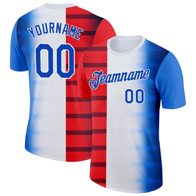Custom White Thunder Blue-Red 3D Pattern Design USA Gradient Sportswear Performance T-Shirt