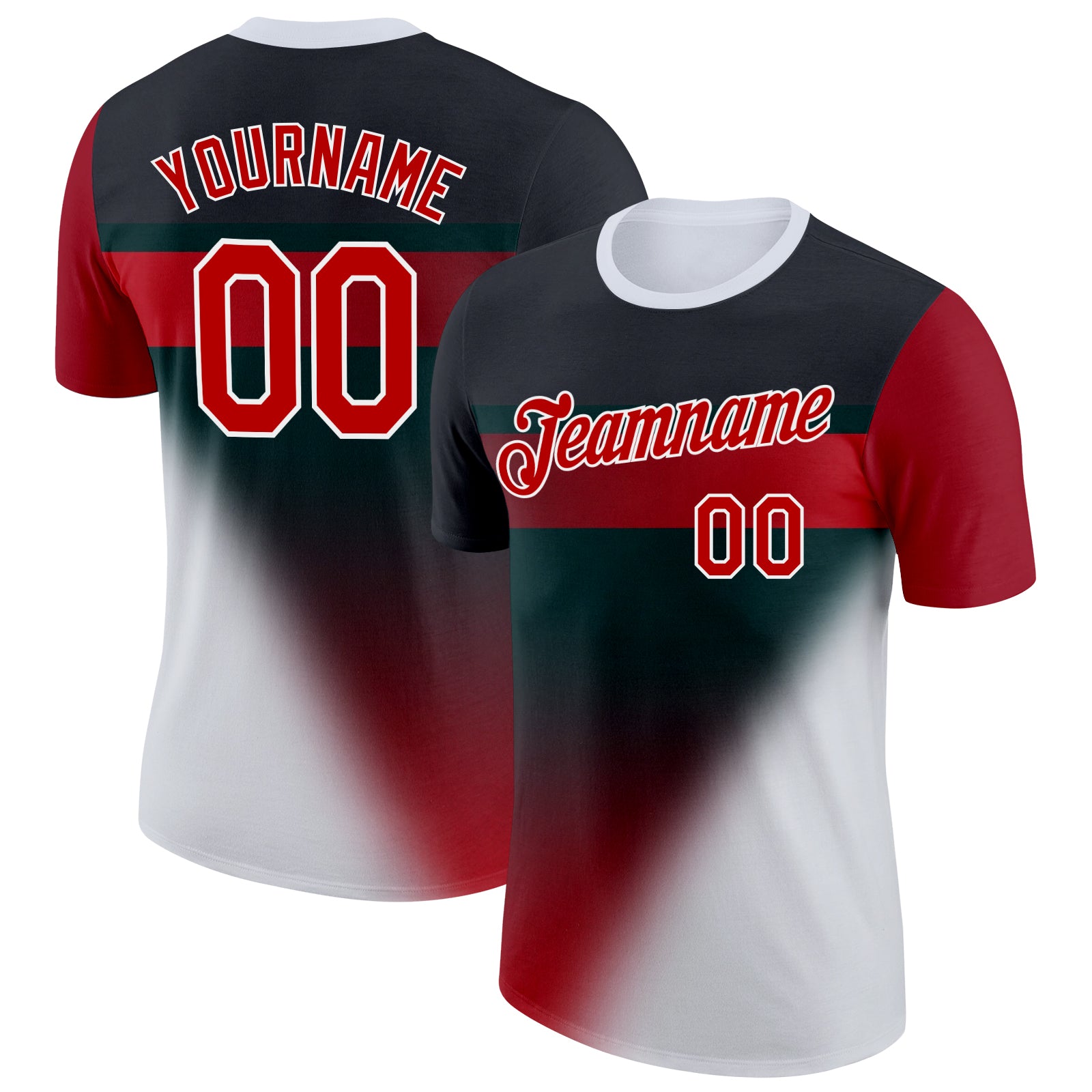 Custom Black Red-White 3D Pattern Design Gradient Sportswear Performance T-Shirt