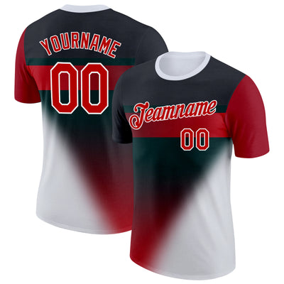 Custom Black Red-White 3D Pattern Design Gradient Sportswear Performance T-Shirt