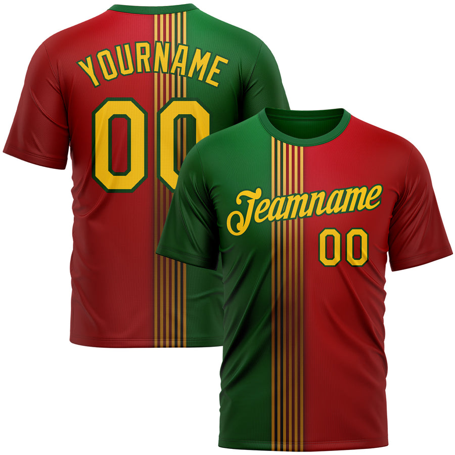 Custom Red Yellow-Green 3D Pattern Design Mexico Portugal Sportswear Performance T-Shirt