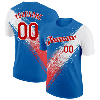Custom Blue Red-White 3D Pattern Design USA Cuba Sportswear Performance T-Shirt