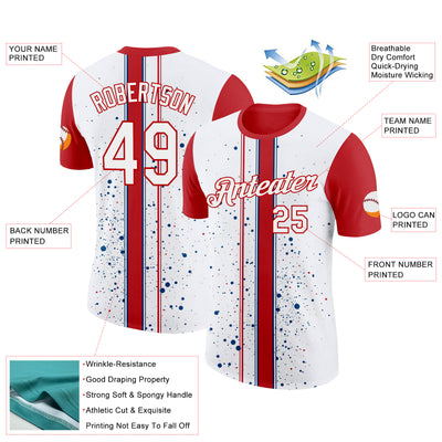 Custom White Red 3D Pattern Design Canada Sportswear Performance T-Shirt