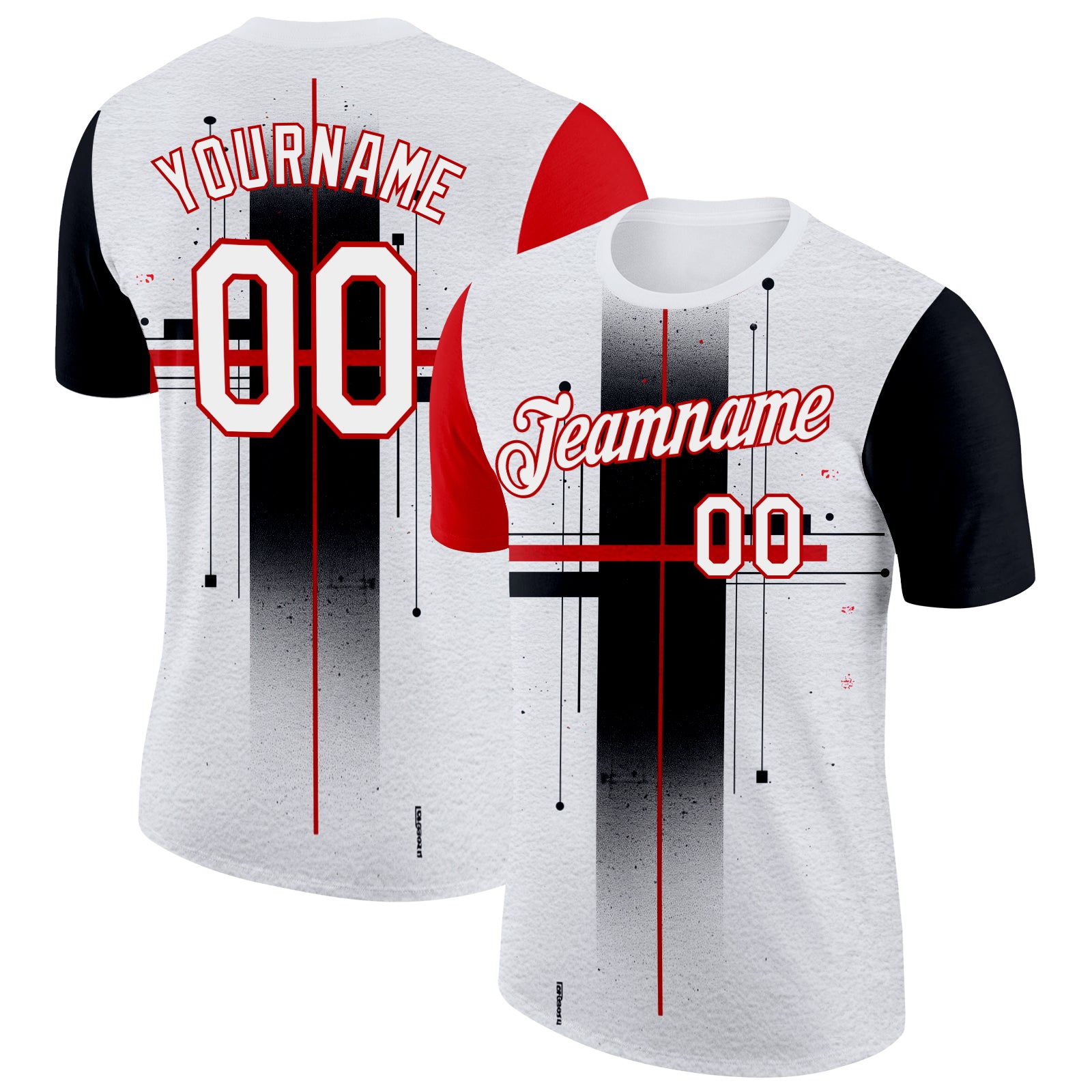 Custom White Black-Red 3D Pattern Design Gradient Cross Sportswear Performance T-Shirt