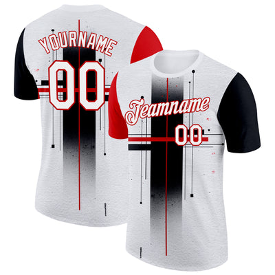 Custom White Black-Red 3D Pattern Design Gradient Cross Sportswear Performance T-Shirt