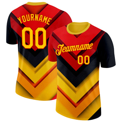 Custom Red Yellow-Black 3D Pattern Design Arrow Shape Sportswear Performance T-Shirt