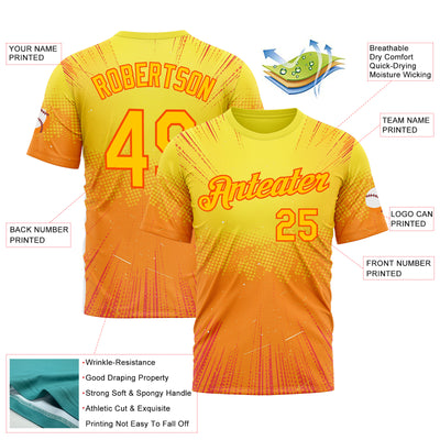 Custom Yellow Orange 3D Pattern Design Anime Inspired Gradient Sportswear Performance T-Shirt