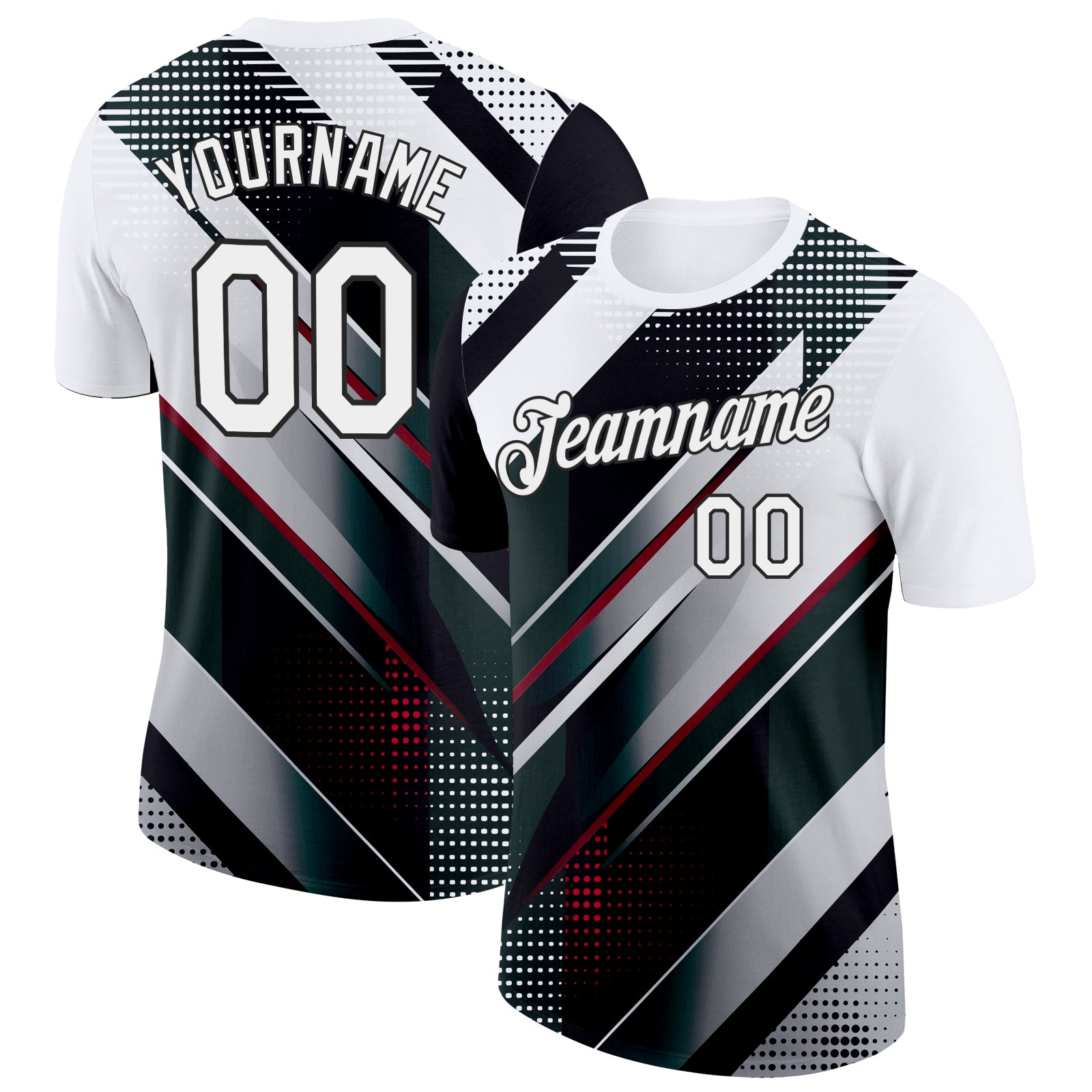 Custom White Black-Red 3D Pattern Design Gradient Sportswear Performance T-Shirt