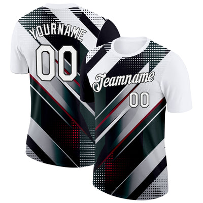 Custom White Black-Red 3D Pattern Design Gradient Sportswear Performance T-Shirt