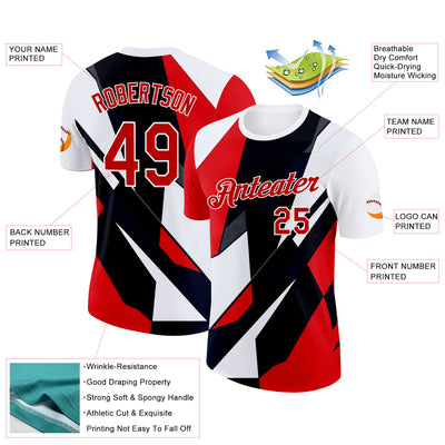 Custom White Red-Black 3D Pattern Design Geometric Shape Sportswear Performance T-Shirt