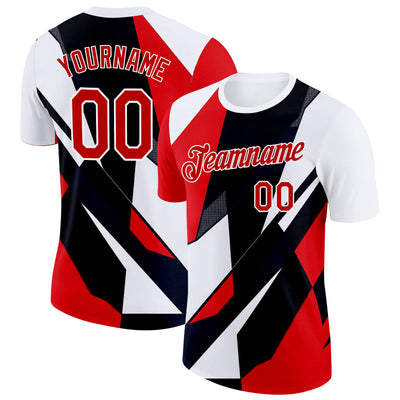 Custom White Red-Black 3D Pattern Design Geometric Shape Sportswear Performance T-Shirt