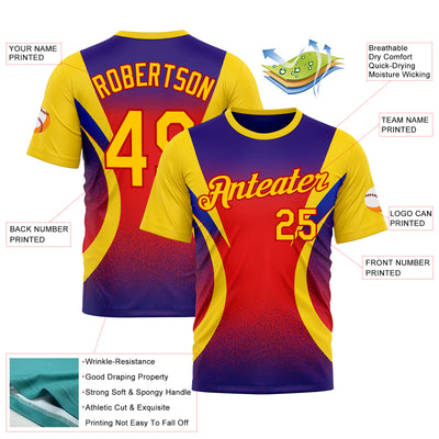 Custom Yellow Purple-Red 3D Pattern Design Gradient Sportswear Performance T-Shirt