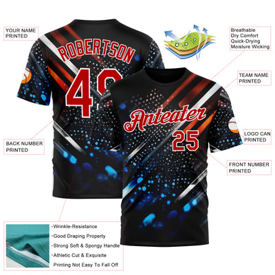 Custom Blue Red-White 3D Pattern Design Water Droplet Sportswear Performance T-Shirt