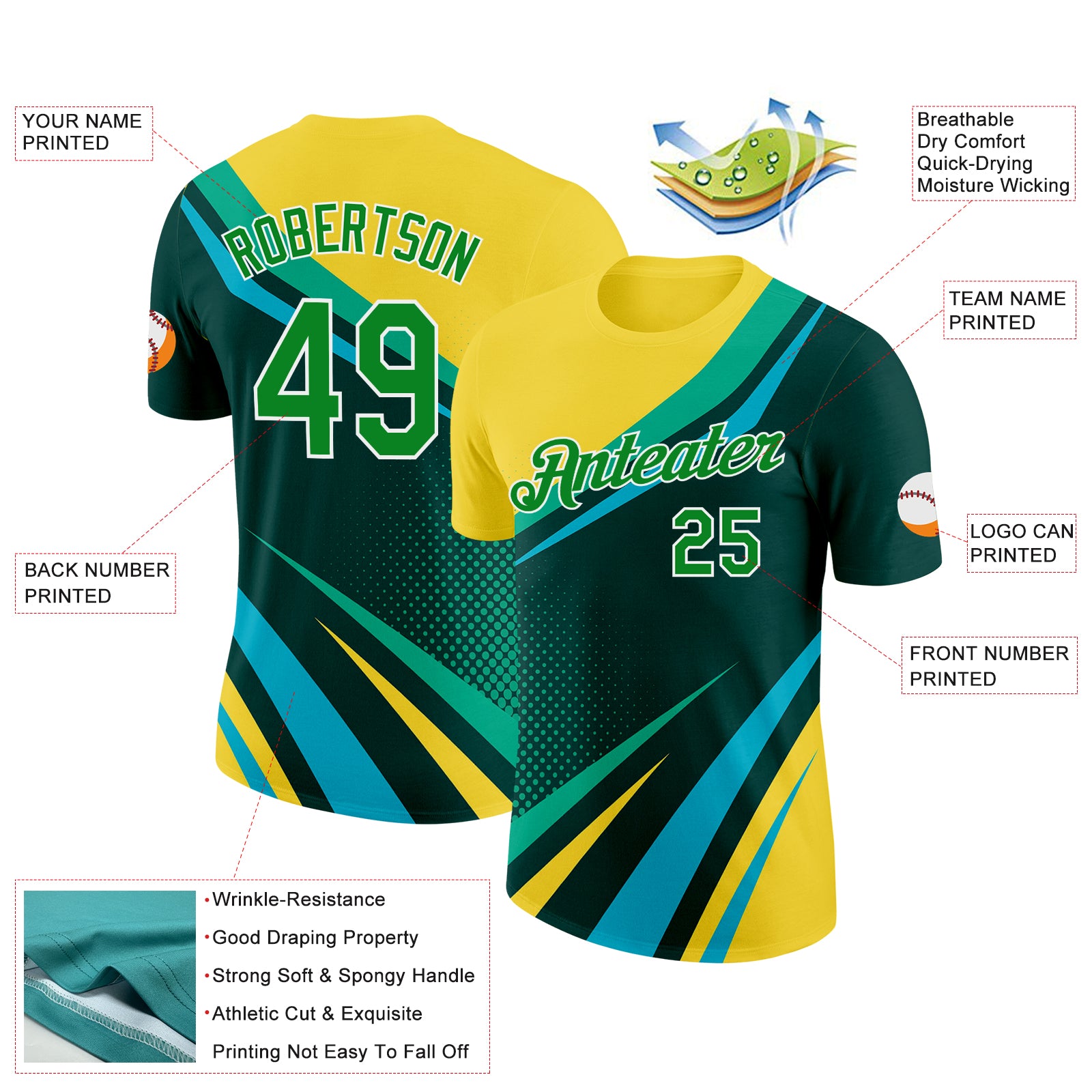 Custom Yellow Grass Green Blue-White 3D Pattern Design Brazil Sportswear Performance T-Shirt