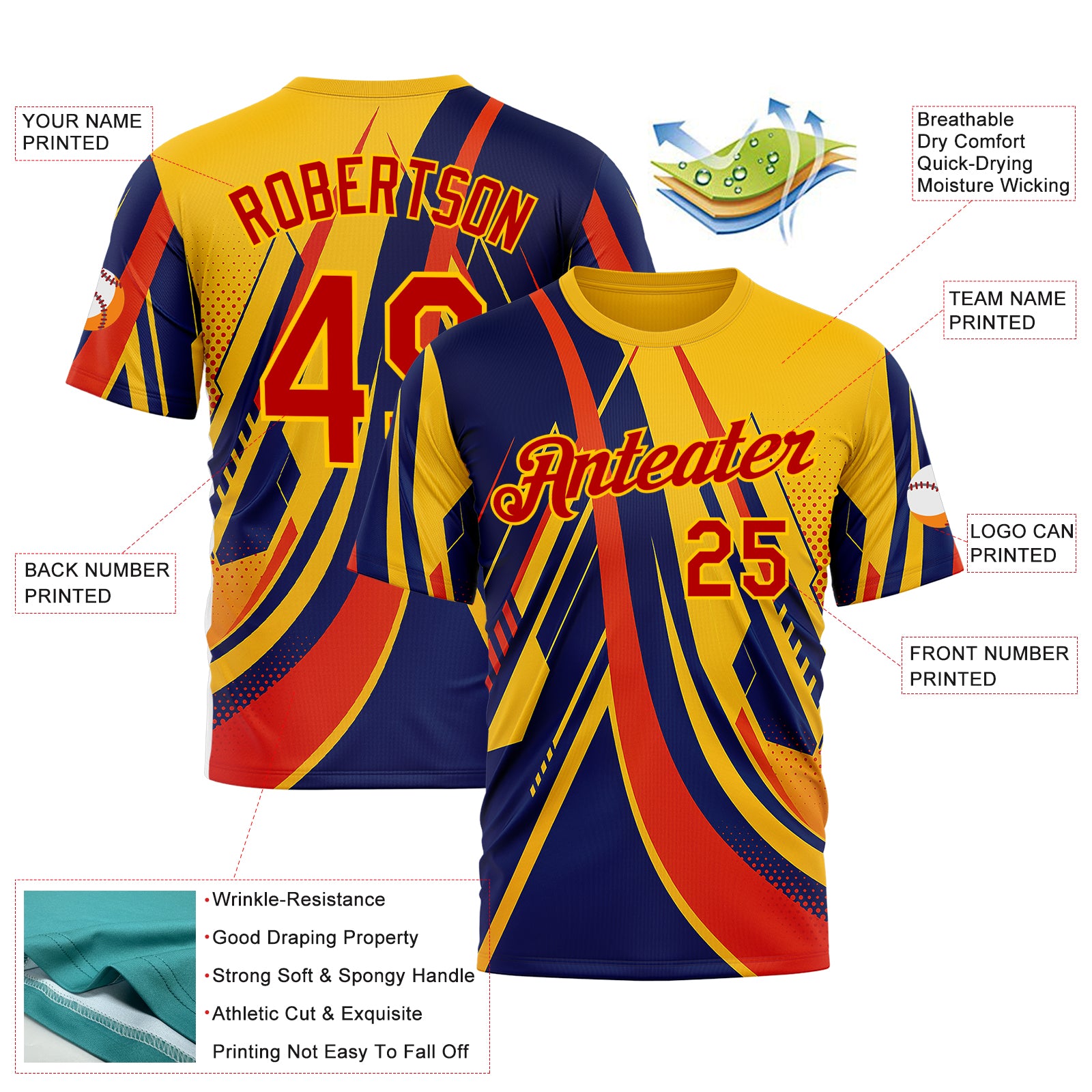Custom Yellow Red-Blue 3D Pattern Design Romania Colombia Sportswear Performance T-Shirt