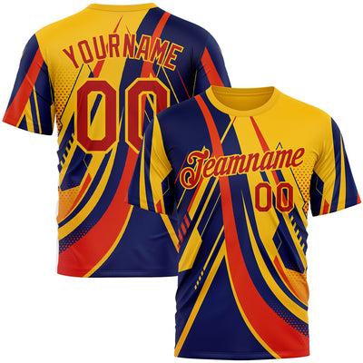 Custom Yellow Red-Blue 3D Pattern Design Romania Colombia Sportswear Performance T-Shirt