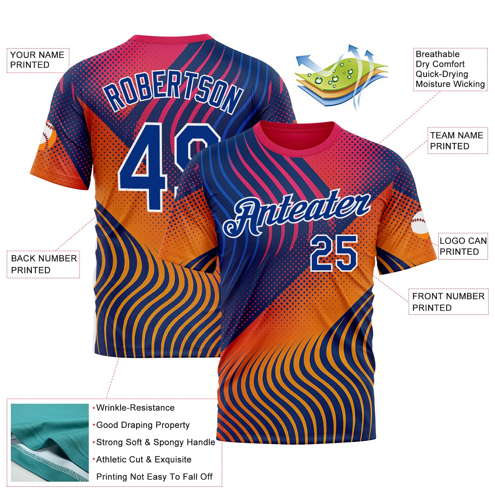 Custom Red Royal Yellow Blue-White 3D Pattern Design Romania Colombia Sportswear Performance T-Shirt