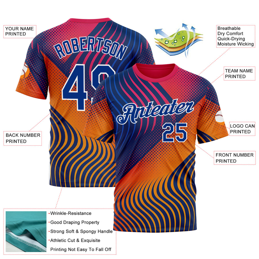 Custom Red Royal Yellow Blue-White 3D Pattern Design Romania Colombia Sportswear Performance T-Shirt