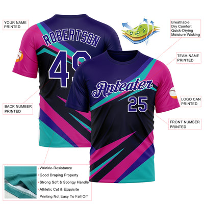 Custom Blue Dark Purple Black Pink-White 3D Pattern Design Line Sportswear Performance T-Shirt