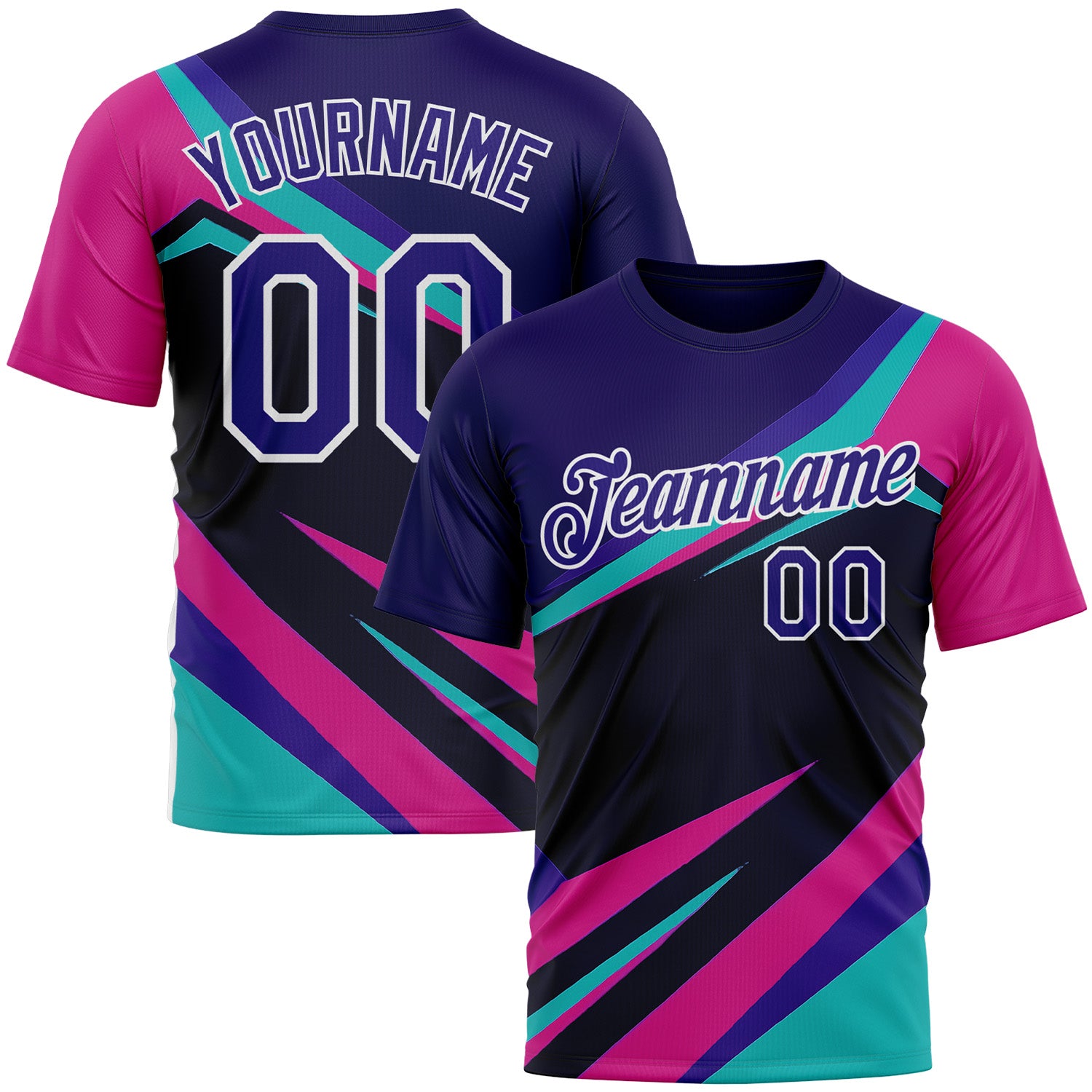 Custom Blue Dark Purple Black Pink-White 3D Pattern Design Line Sportswear Performance T-Shirt